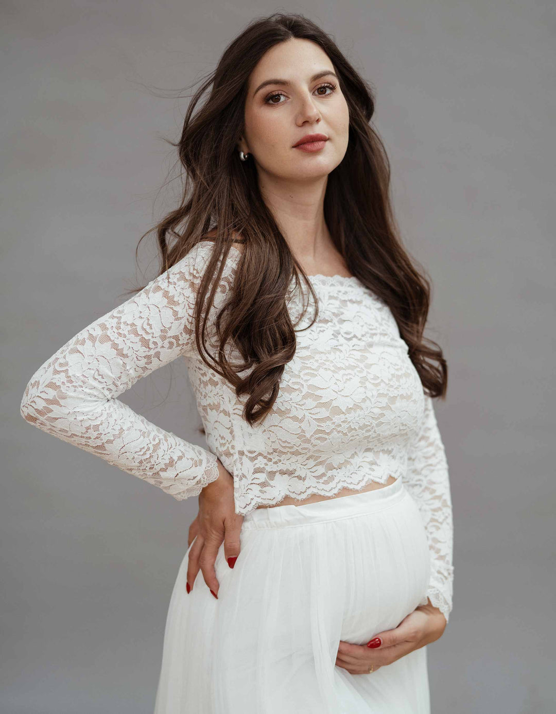CONSTANT LOVE Braut Offshoulder Oliva Langarm Cremeweiss Umstand