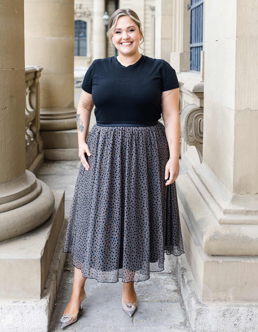 CONSTANT LOVE CURVY Tüll Rock Midi Taupe Dot