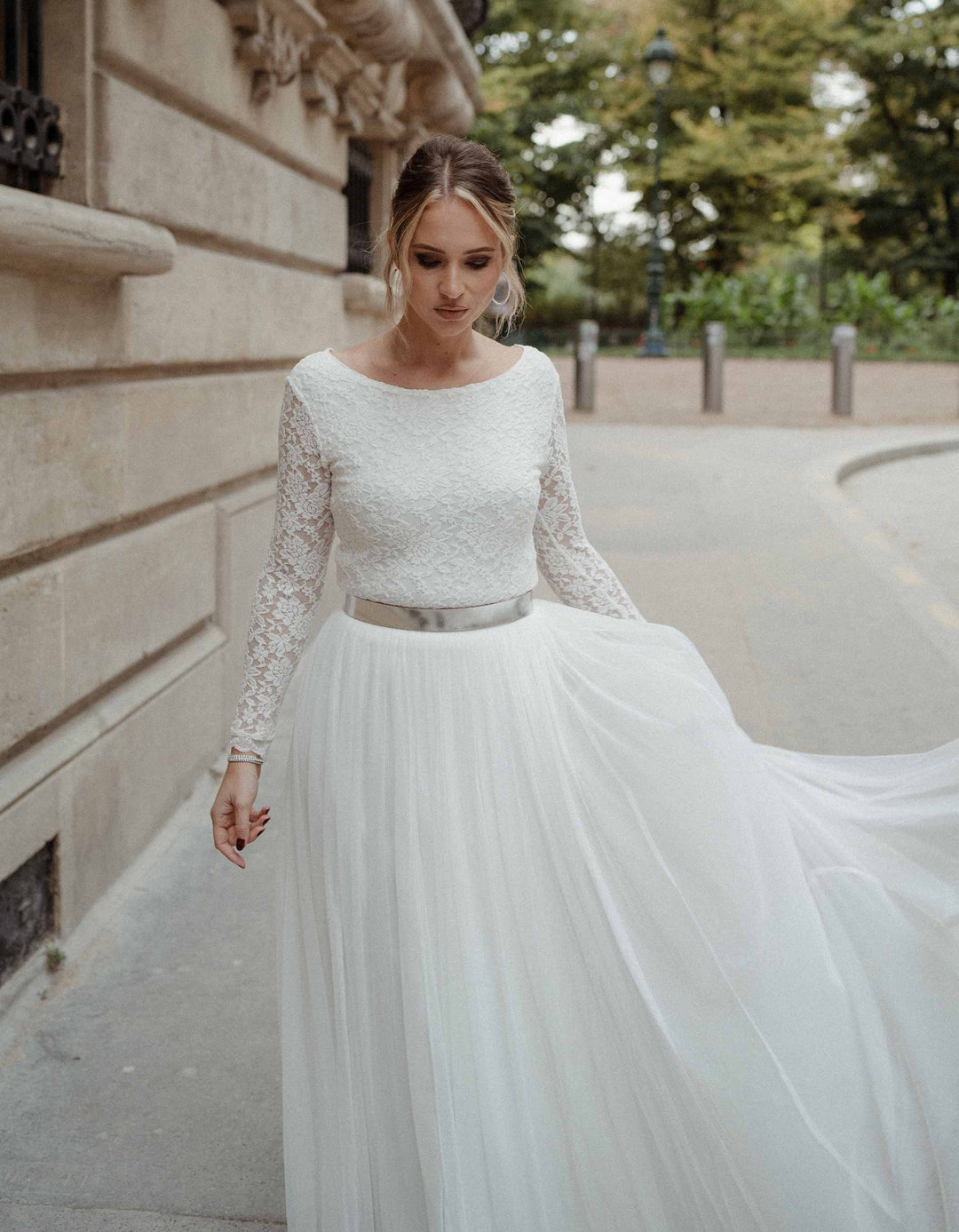 CONSTANT LOVE Spitzen Braut Body Weiß Langarm