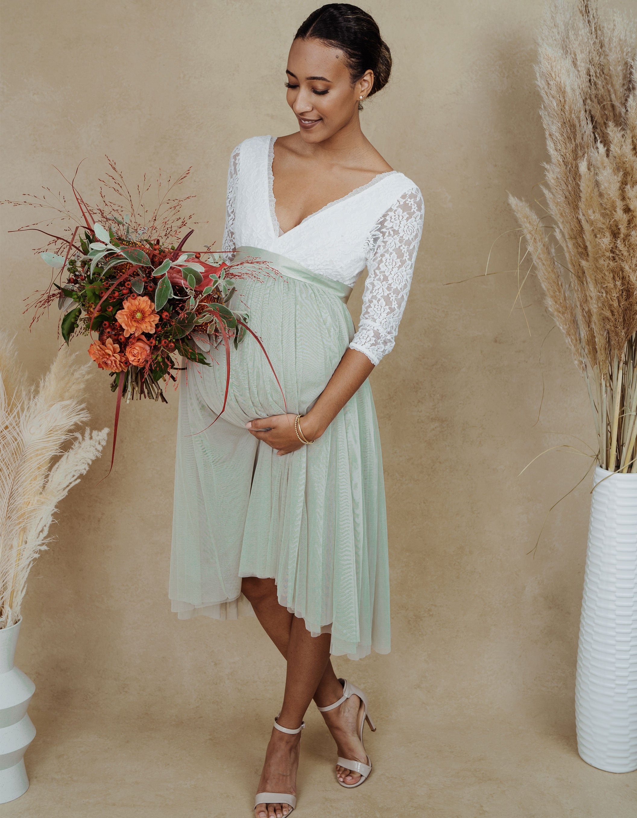 CONSTANT LOVE Umstandsmode Tüll Rock Midi Grün-Grau schwanger