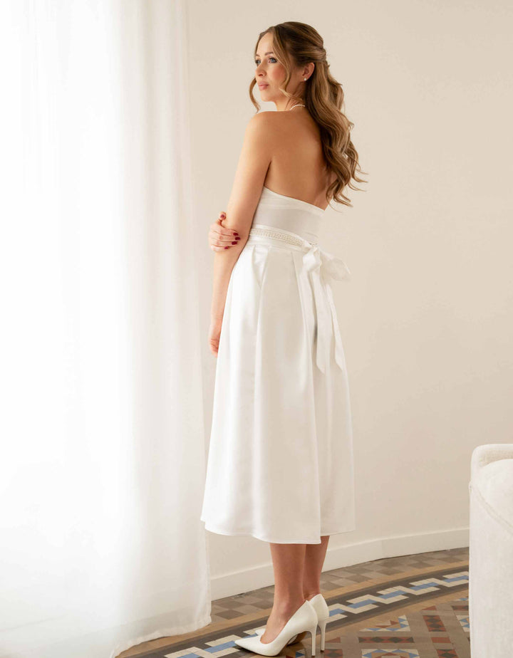 CONSTANT LOVE Weißer Midi Satin Braut Rock mit Taschen
