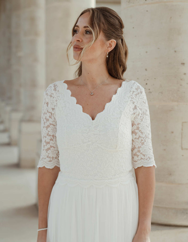 CONSTANT LOVE Braut Spitzenoberteil BIOT 3/4 Arm Cremeweiss