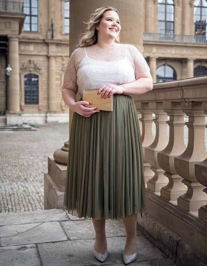 CONSTANT LOVE CURVY Tüll Rock Midi FARBE OLIVE