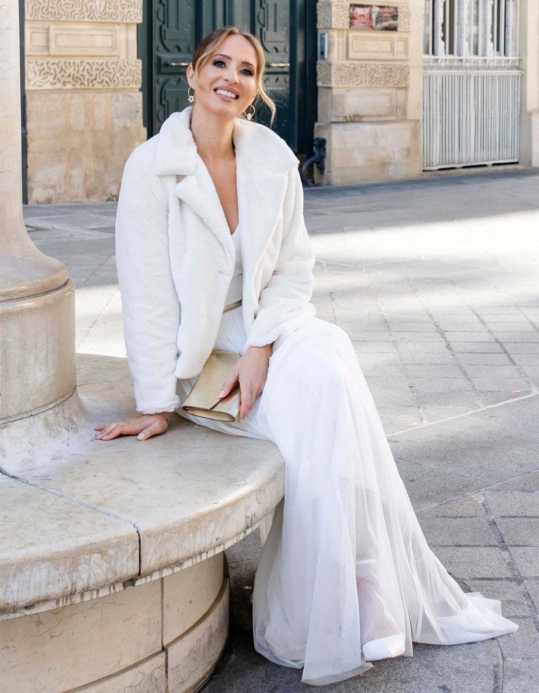 CONSTANT LOVE BRAUT Fakefur Felljacke - Hochzeit Braut - Cremeweiss