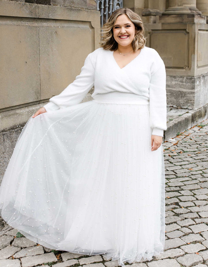 CONSTANT LOVE Braut Tüll Rock einlagig mit Perlen lang