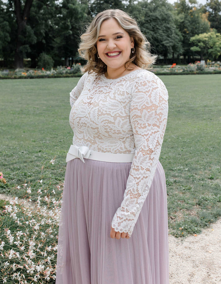 CONSTANT LOVE CURVY Braut Spitzenoberteil GORDES Langarm U-Boot Ausschnitt Cremeweiss