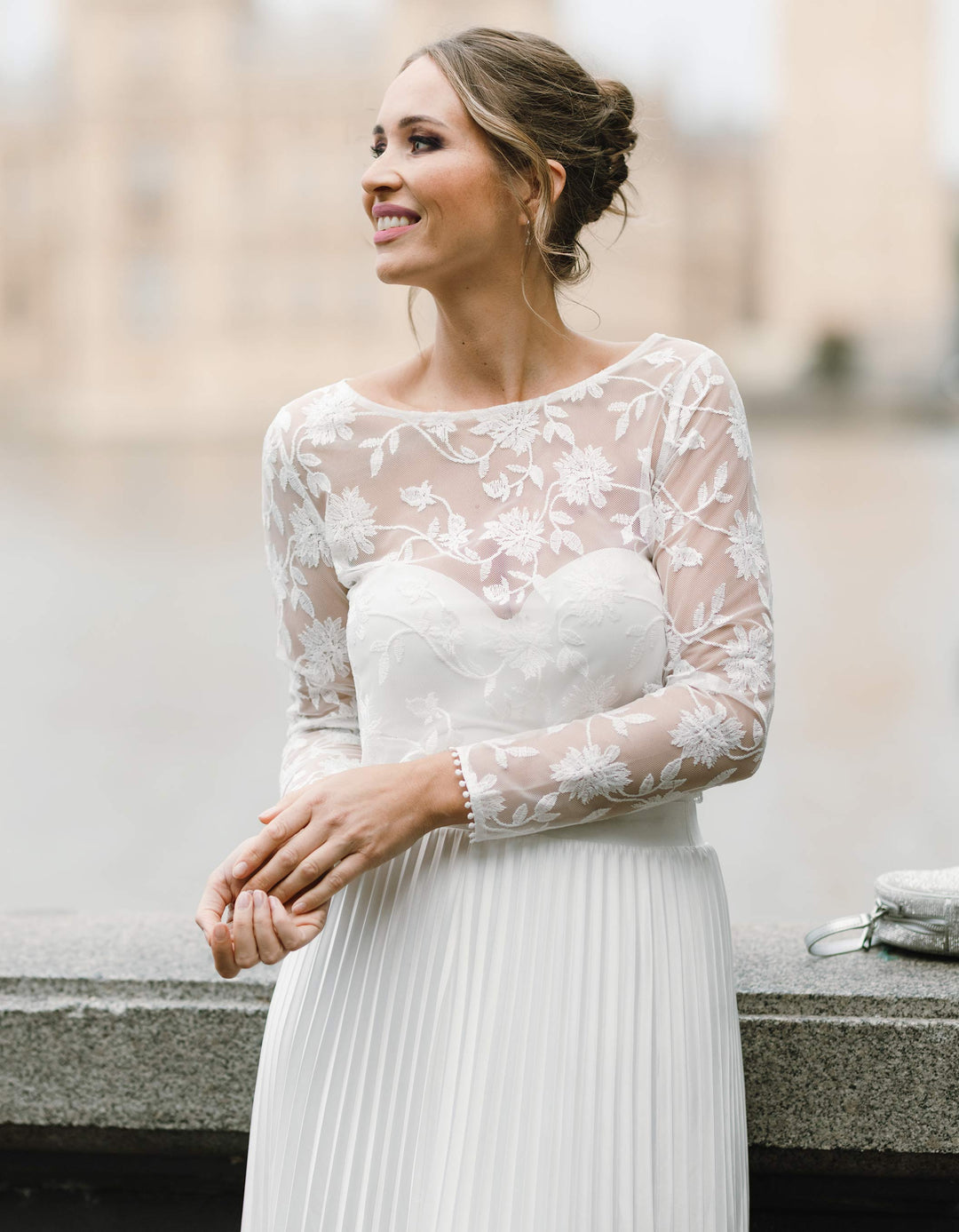 CONSTANT LOVE Braut Spitzenoberteil TOURNAY Langarm Cremeweiss