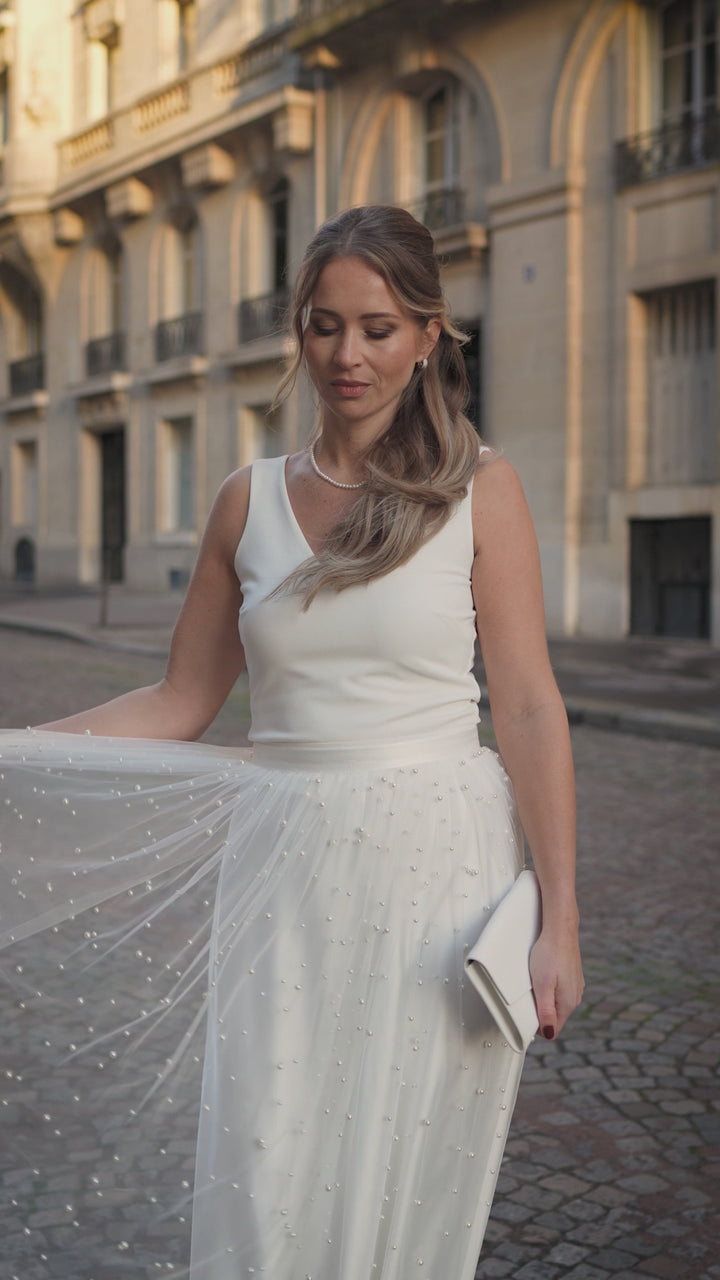 CONSTANT LOVE Braut Tüll Rock einlagig mit Perlen lang