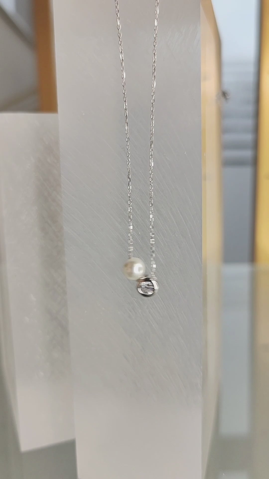 Feine Kette mit Perle & Glitzerstein Silber - 925er Silber