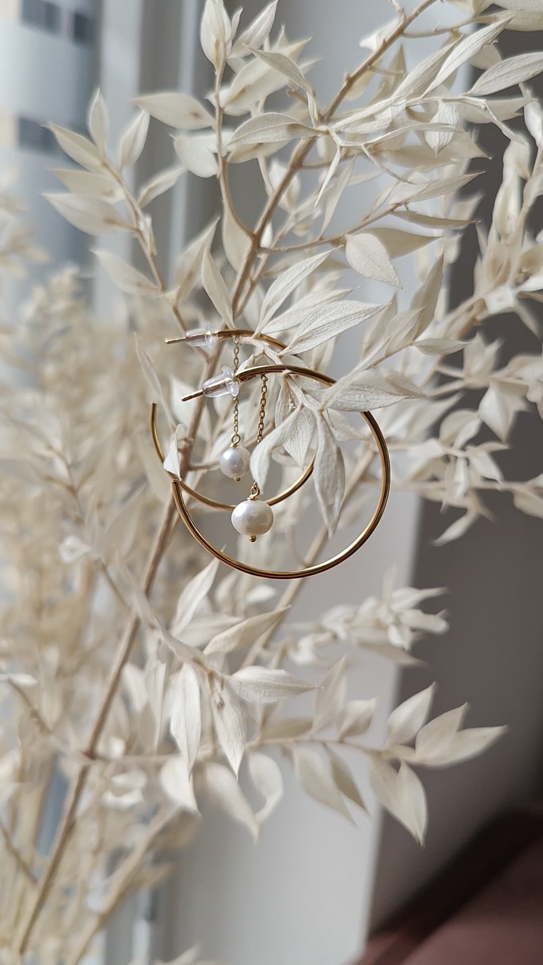 Ohrringe größerer Loop mit Perle Gold - 925er Silber 14k vergoldet