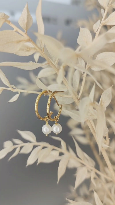 Ohrringe Loop mit Perle Gold - 925er Silber 14k vergoldet