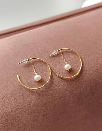 Ohrringe größerer Loop mit Perle Gold - 925er Silber 14k vergoldet